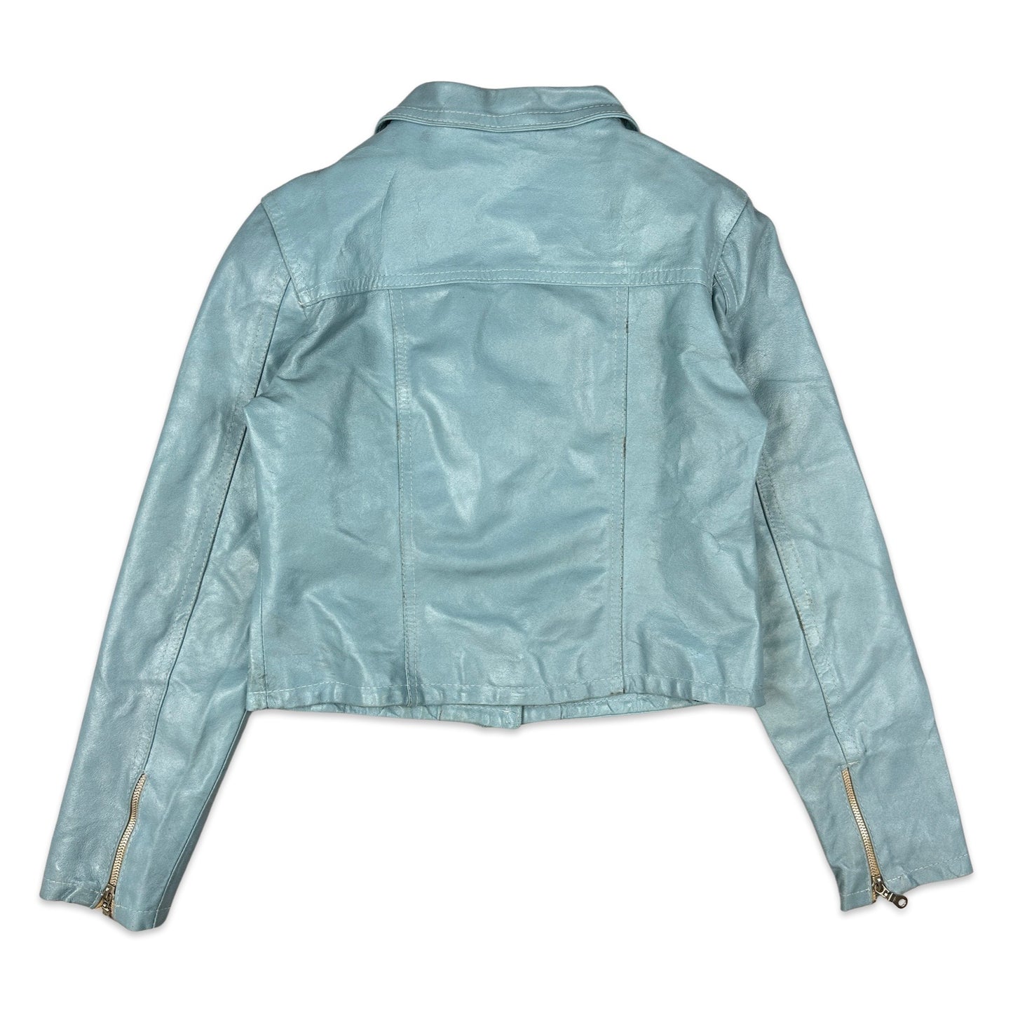 Y2K Vintage Cropped Blue Leather Jacket 10