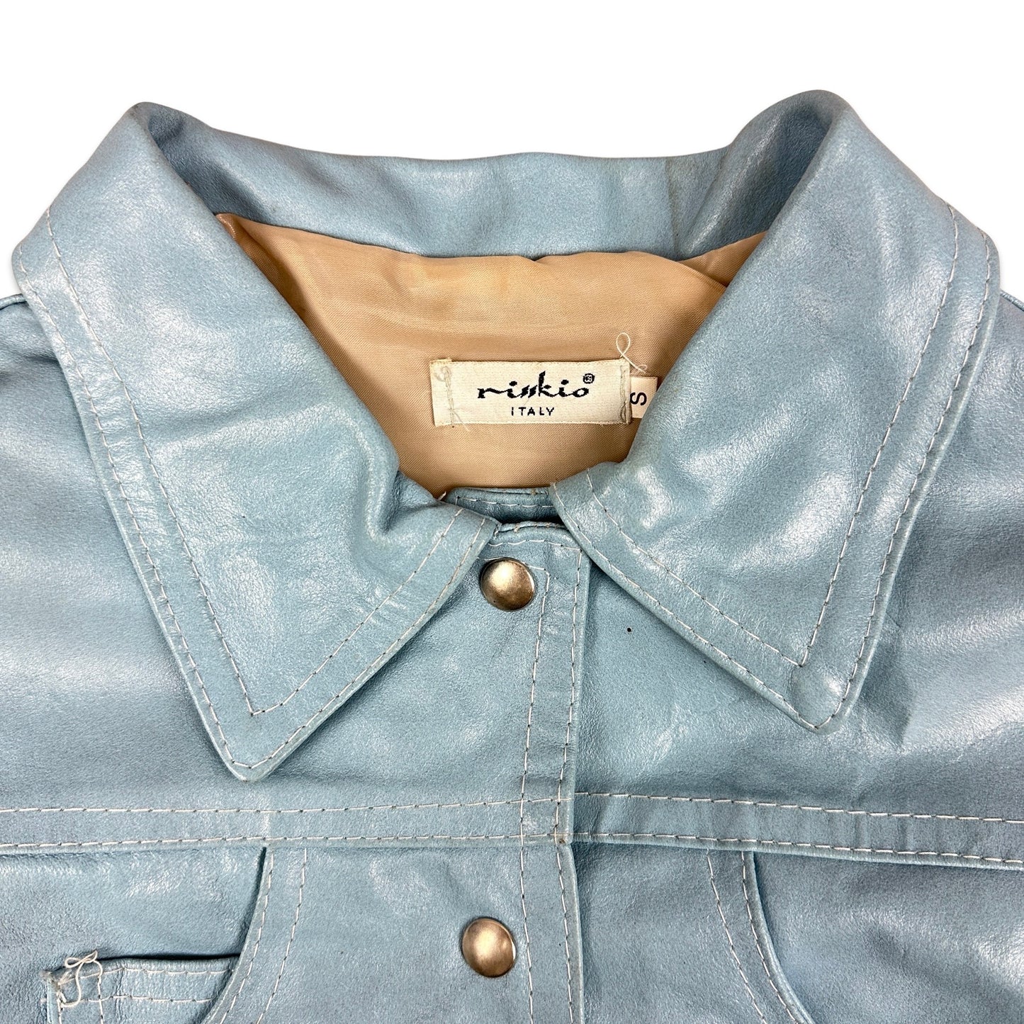 Y2K Vintage Cropped Blue Leather Jacket 10