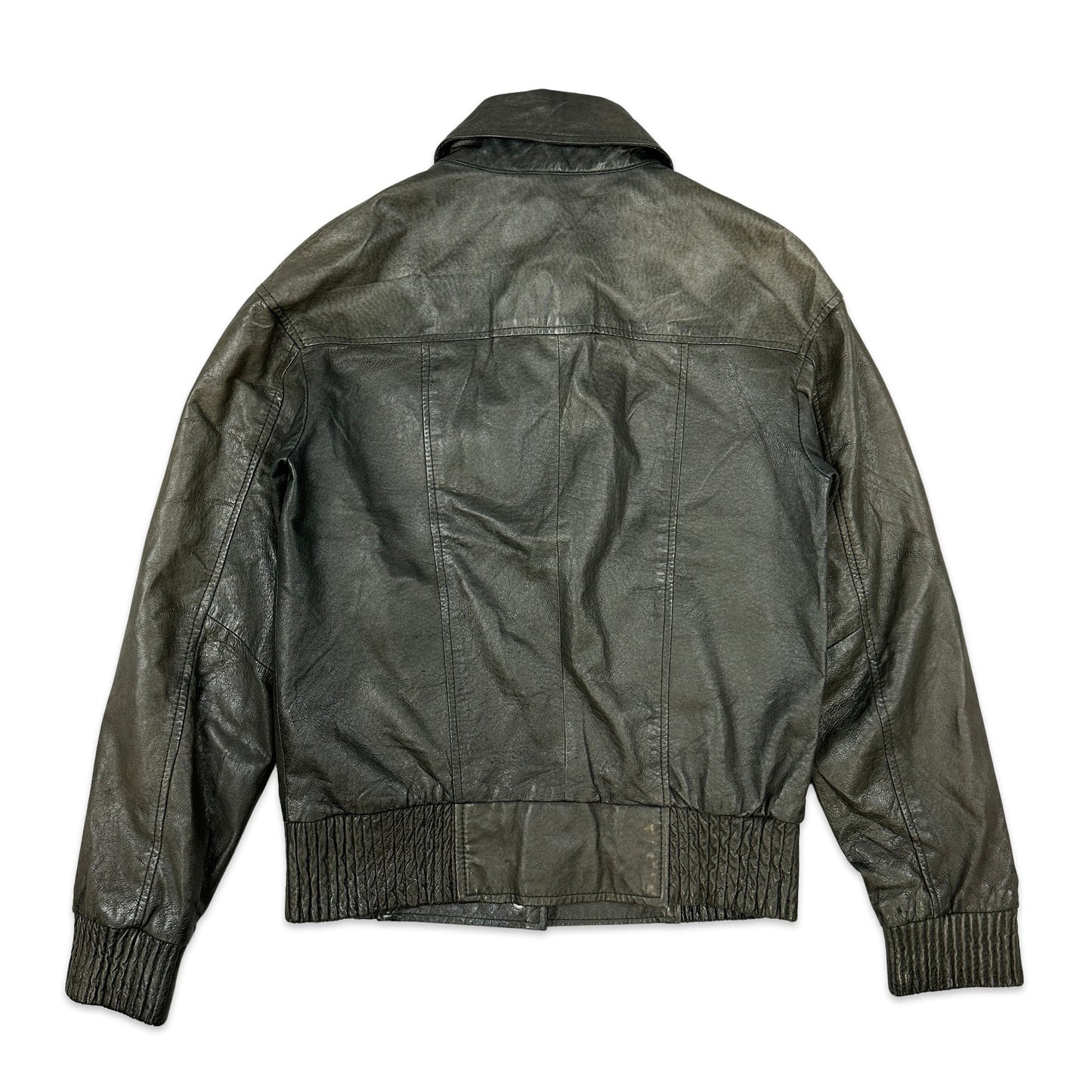 Vintage Grey Leather Bomber Jacket 10
