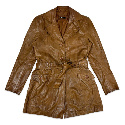 Y2K Vintage Brown Leather Trench Coat 10 12