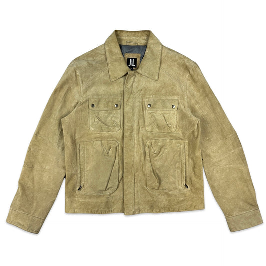 Y2K Vintage Beige Suede Biker Jacket L