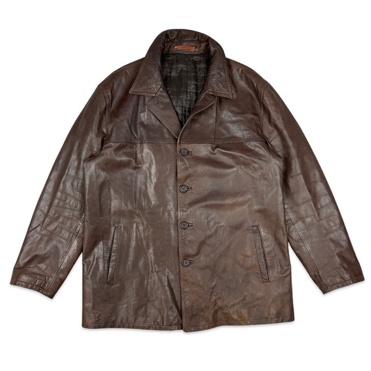 90s Vintage Brown Leather Jacket 2XL