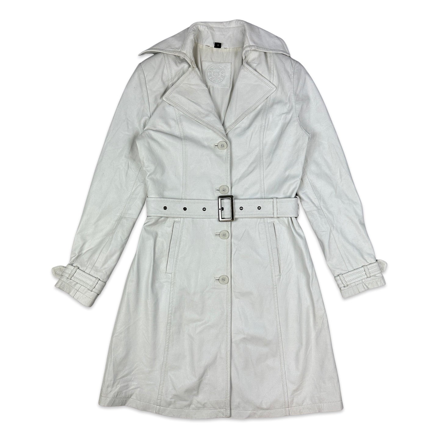 Y2K Vintage White Leather Trench Coat 12