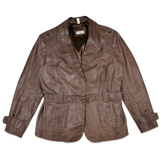 Y2K Vintage Brown Leather Jacket 18 20