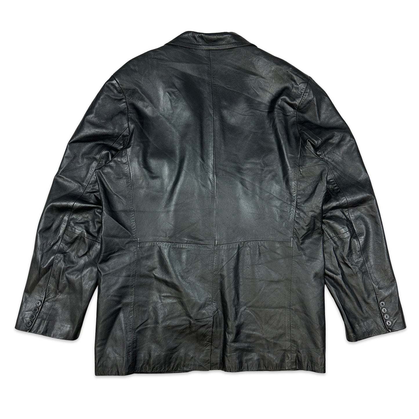 90s Vintage Black Leather Coat XL