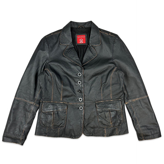 Y2K Vintage Black Leather Jacket 14 16