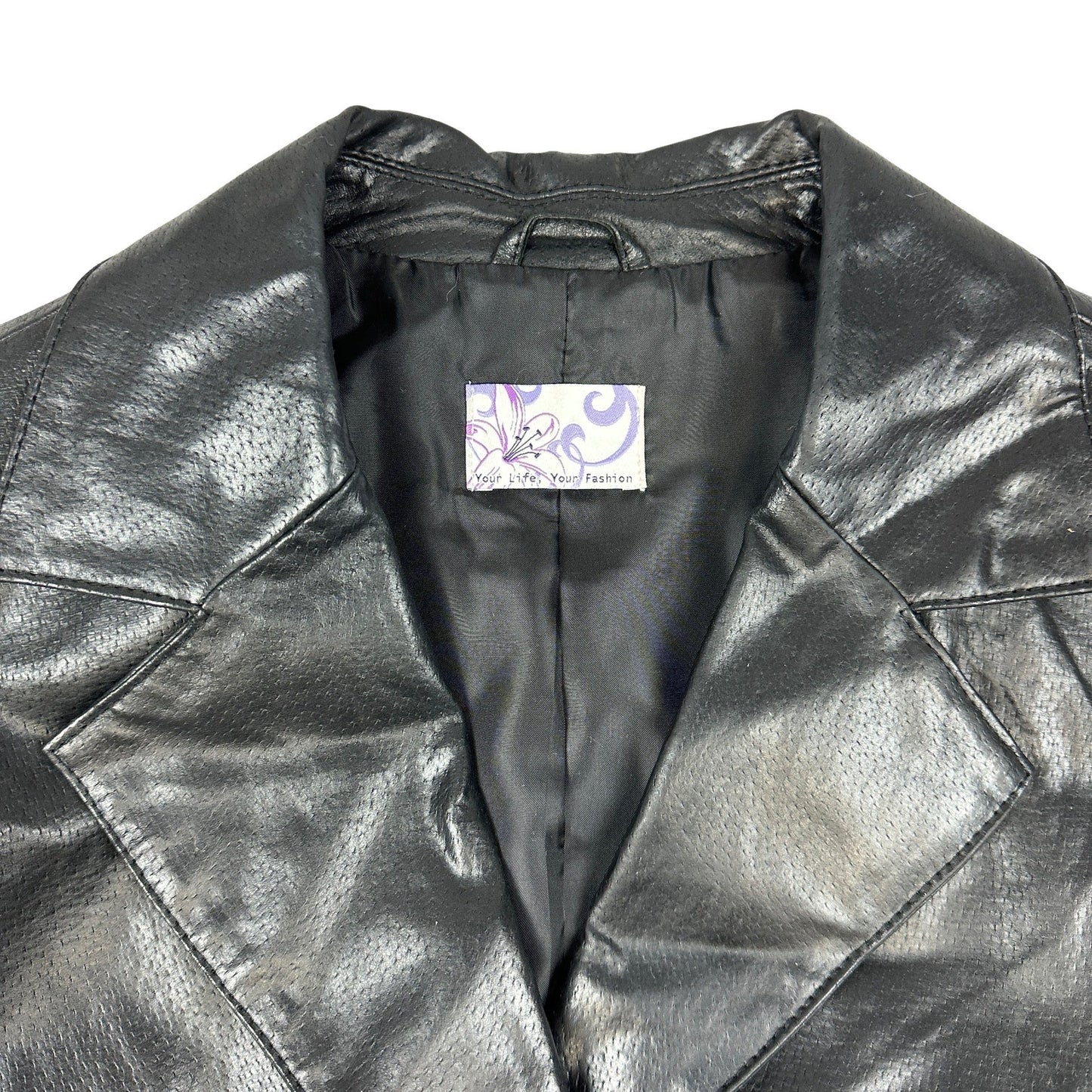 Preloved Black Leather Trench Coat 18