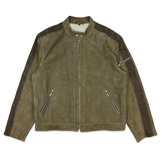 Y2K Vintage Grey/Brown Suede Biker Jacket XL