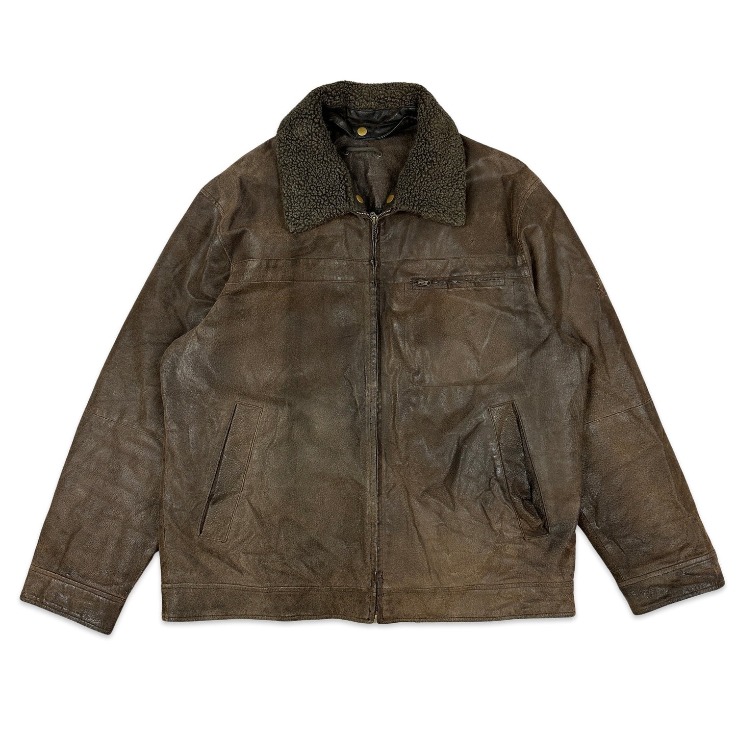Preloved Brown Leather Aviator Jacket XL