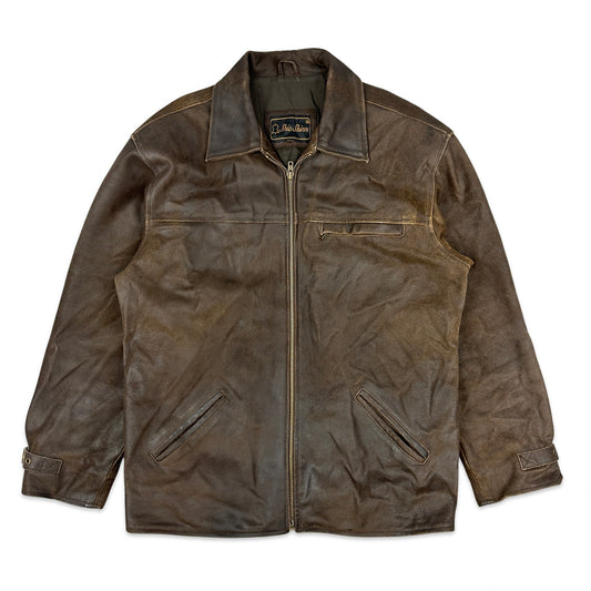 90s Vintage Brown Leather Jacket XL