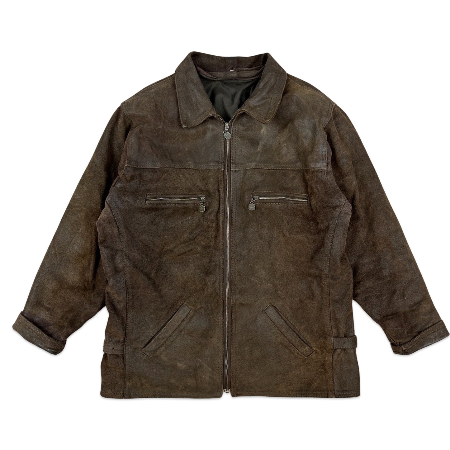 90s Y2K Vintage Brown Leather Jacket XL
