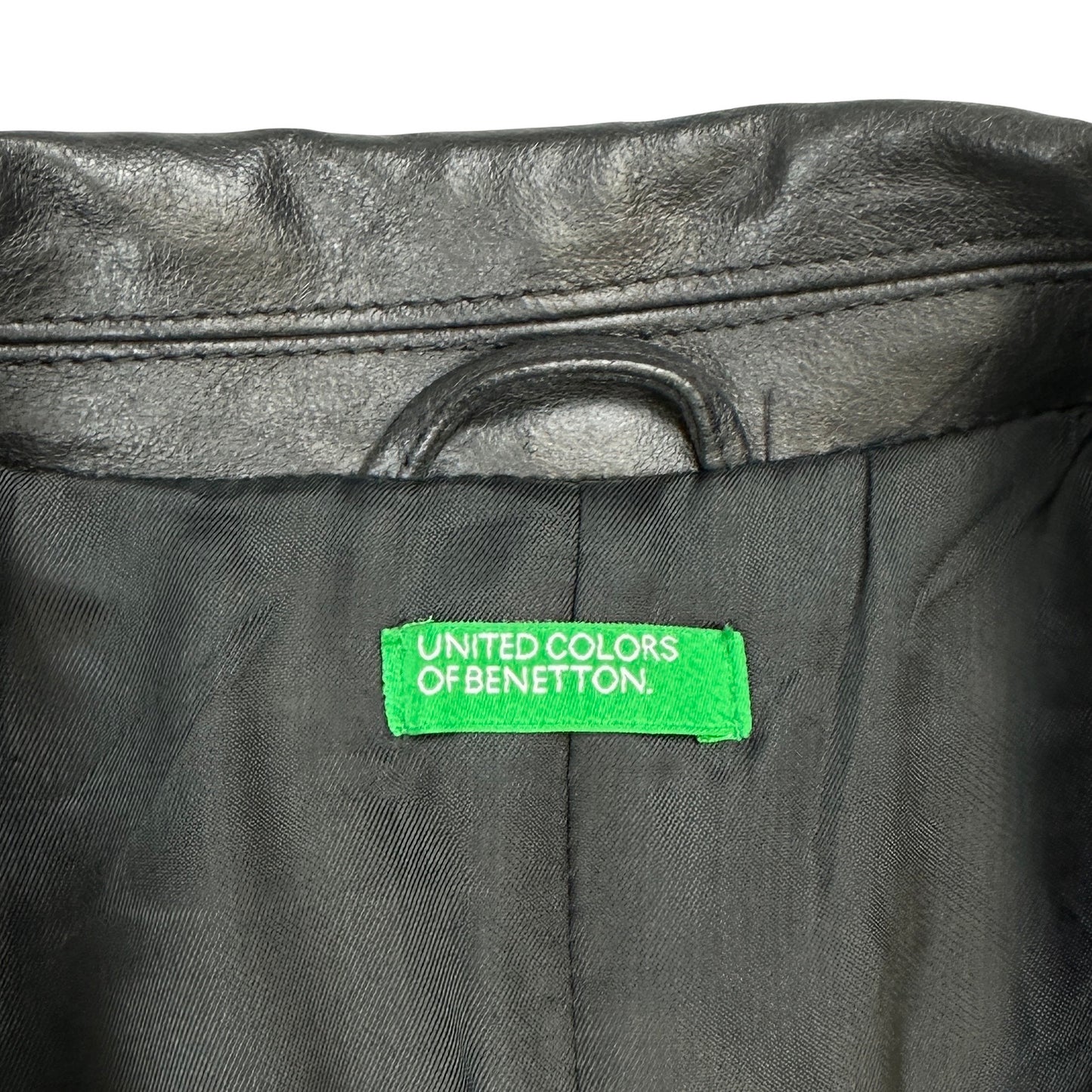 90s Vintage Benetton Black Leather Mac XL