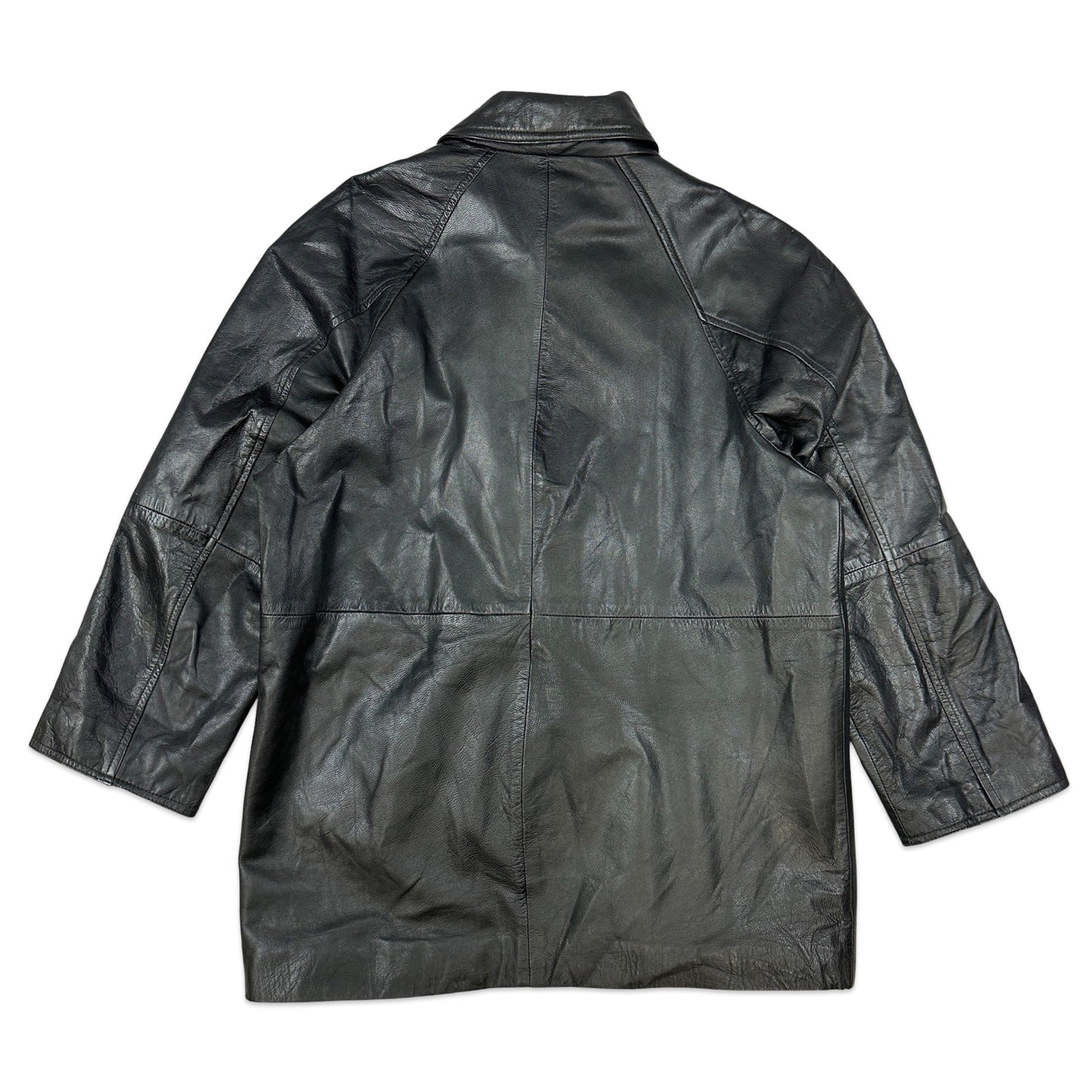 90s Vintage Black Leather Coat 14