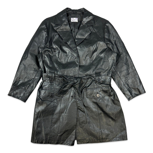 Preloved Black Leather Trench Coat 18
