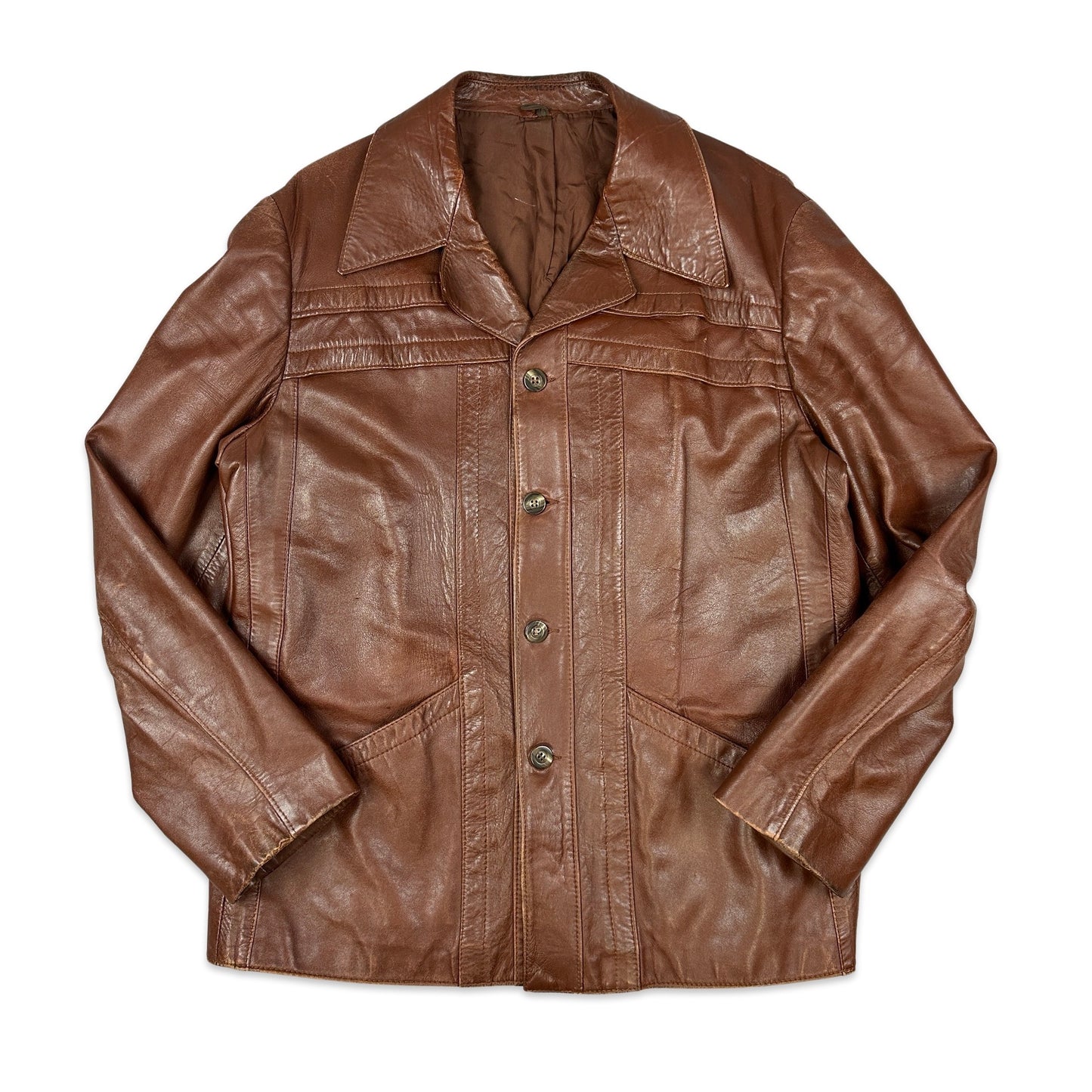 80s Vintage Brown Leather Jacket L