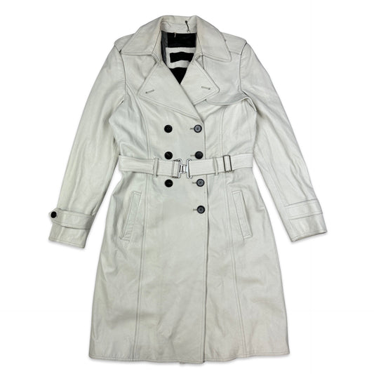 Y2K Vintage White Leather Trench Coat 14