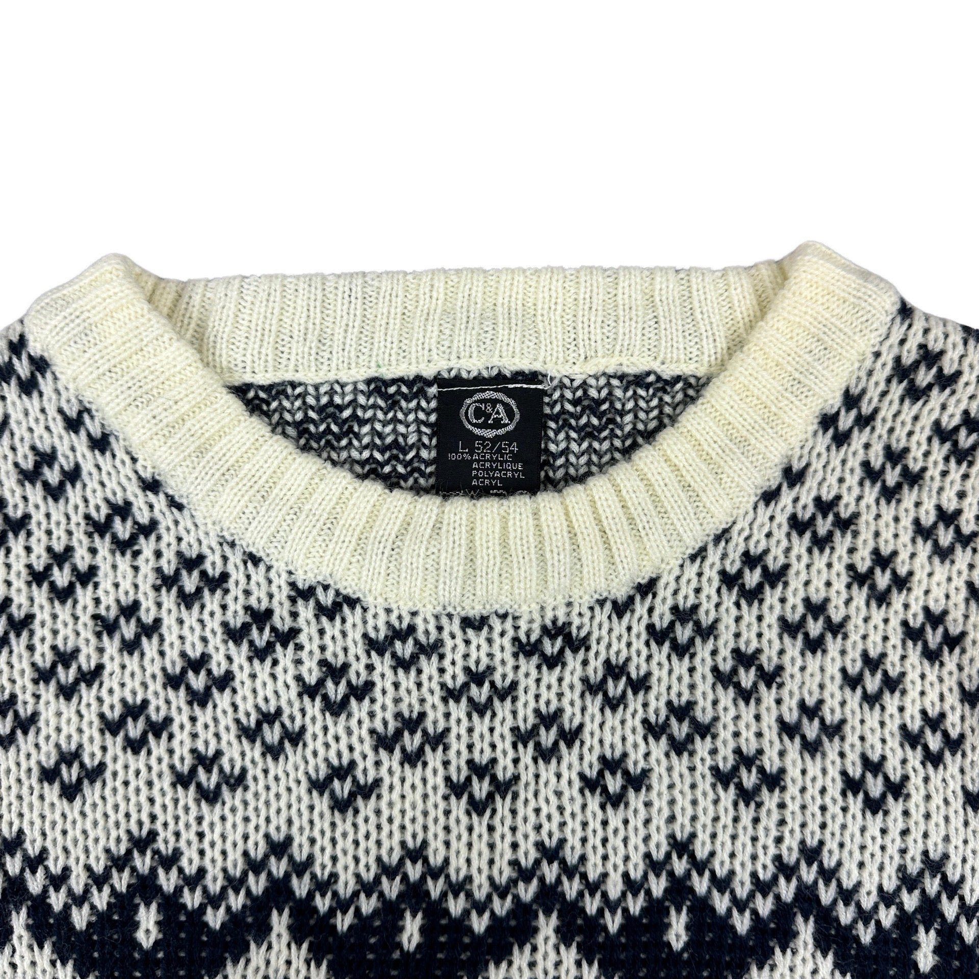 Vintage 90s White/Navy Patterned Knit Jumper XL