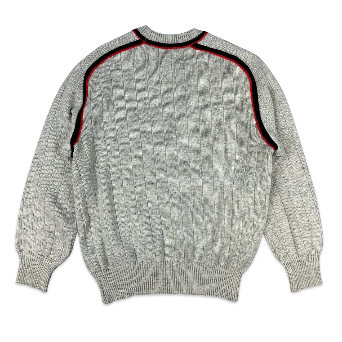 Vintage 80s Patterned Grey Wool Knit Jumper M