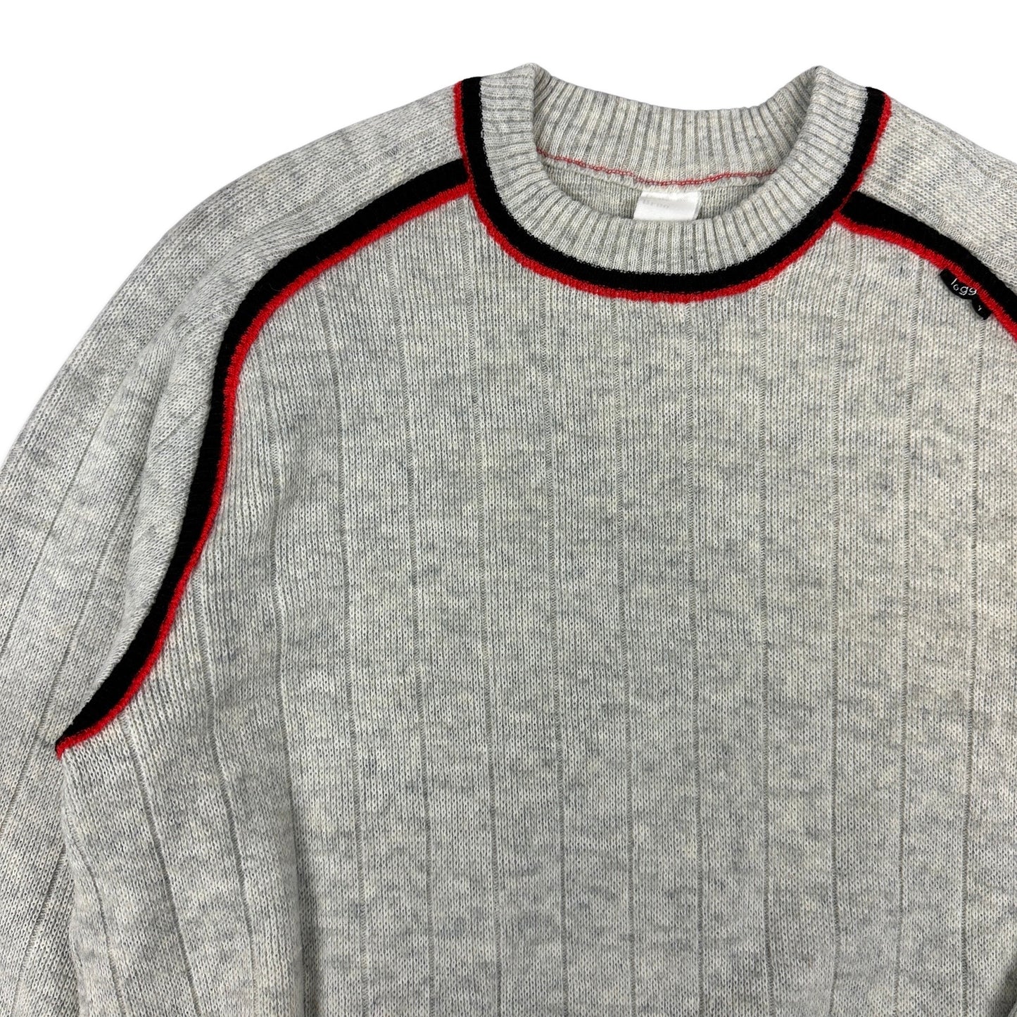 Vintage 80s Patterned Grey Wool Knit Jumper M