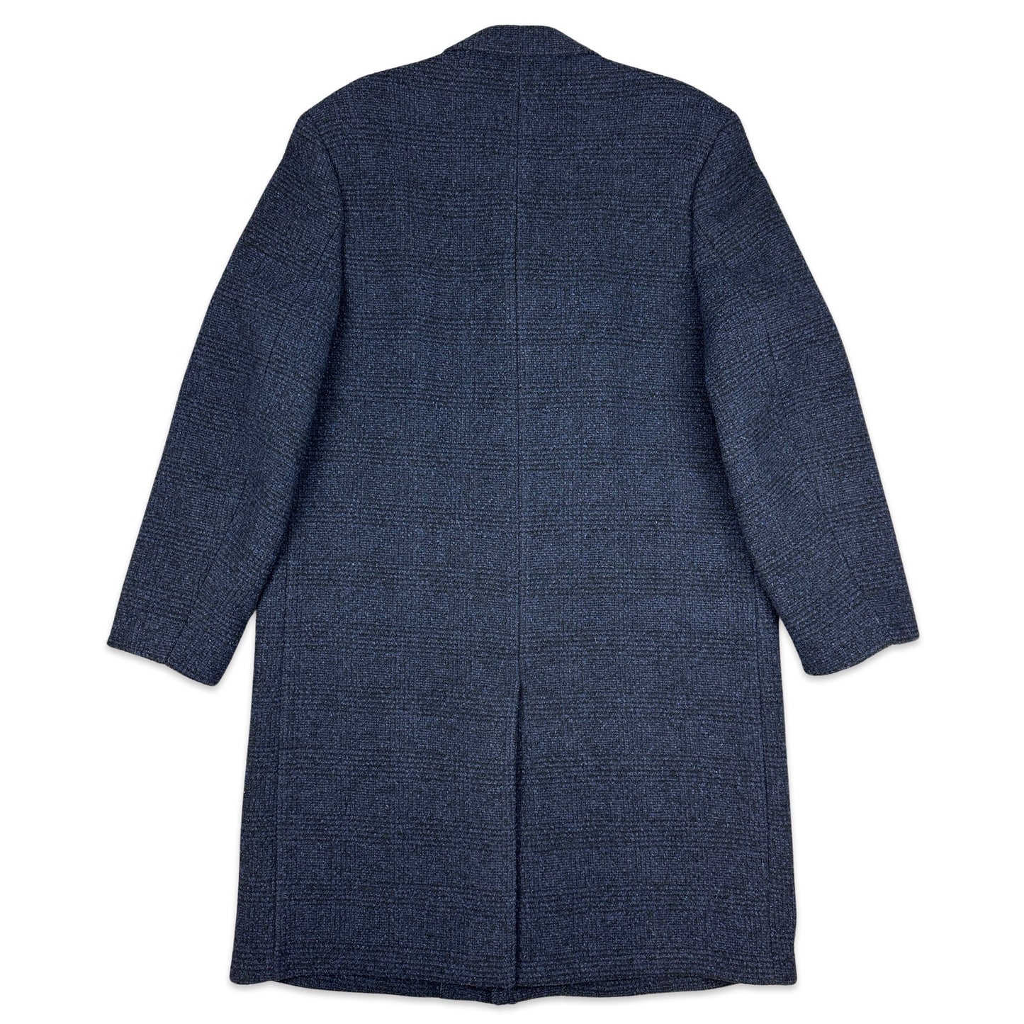 90s Vintage Blue Tweed Check Wool Duster Coat XL