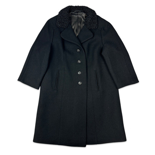 80s Vintage Black Wool Coat 16 18 20