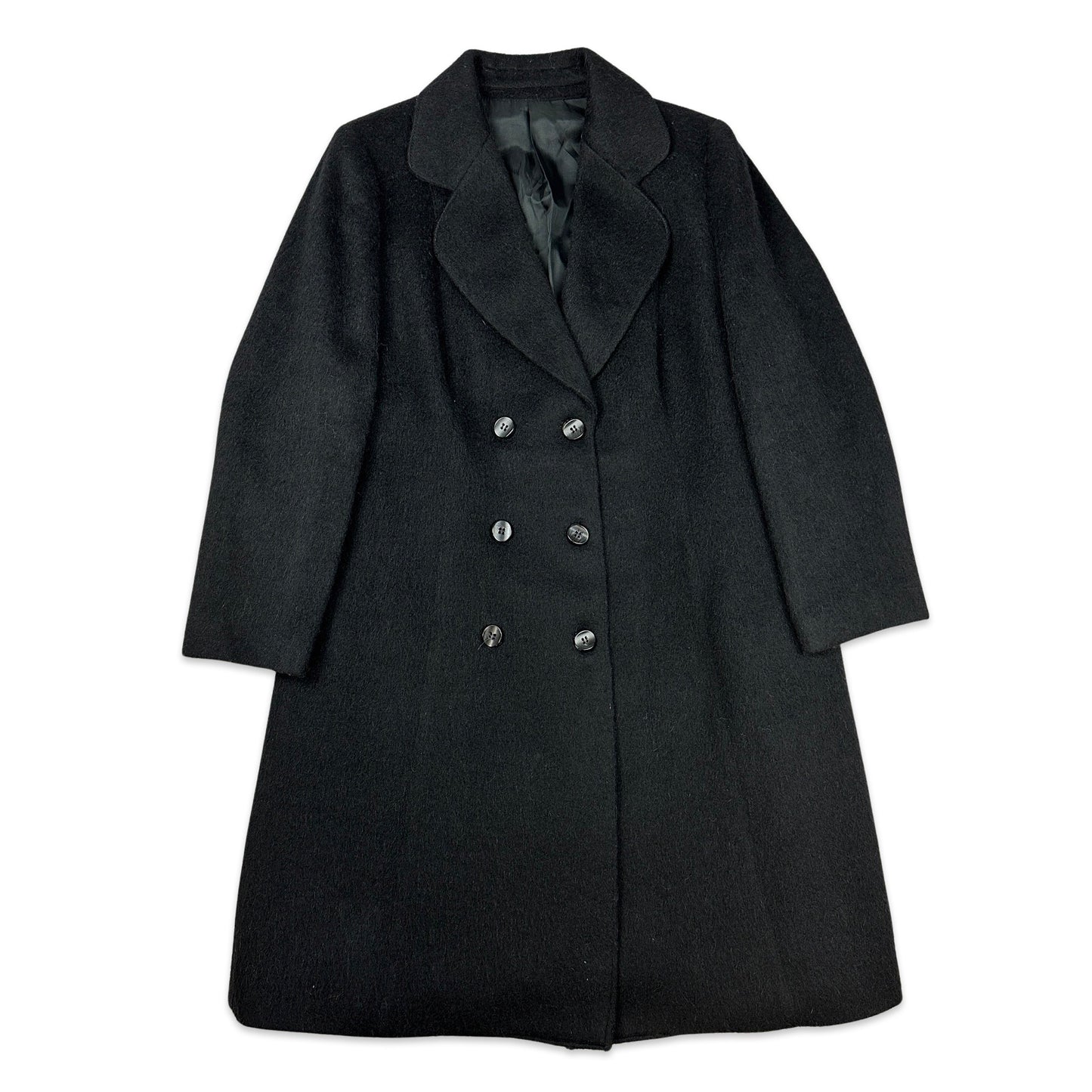 90s Vintage Black Wool Duster Coat 16