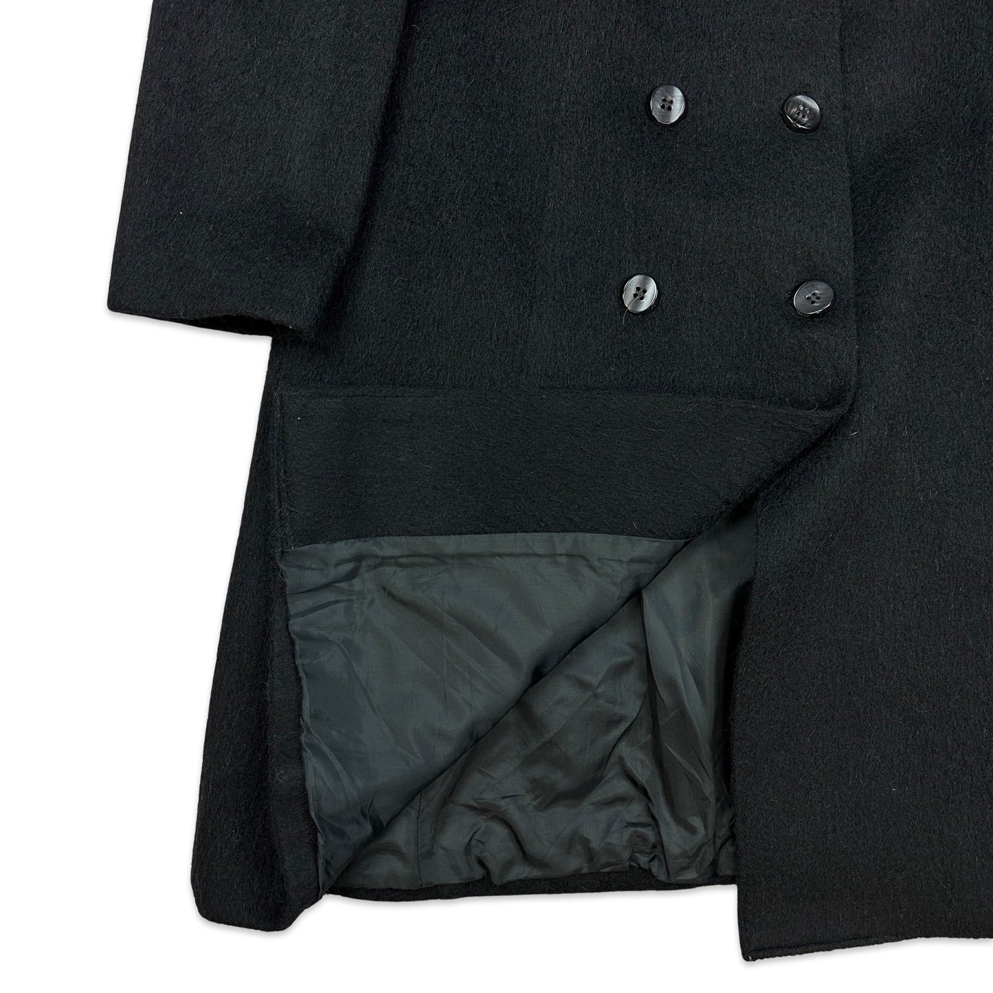 90s Vintage Black Wool Duster Coat 16