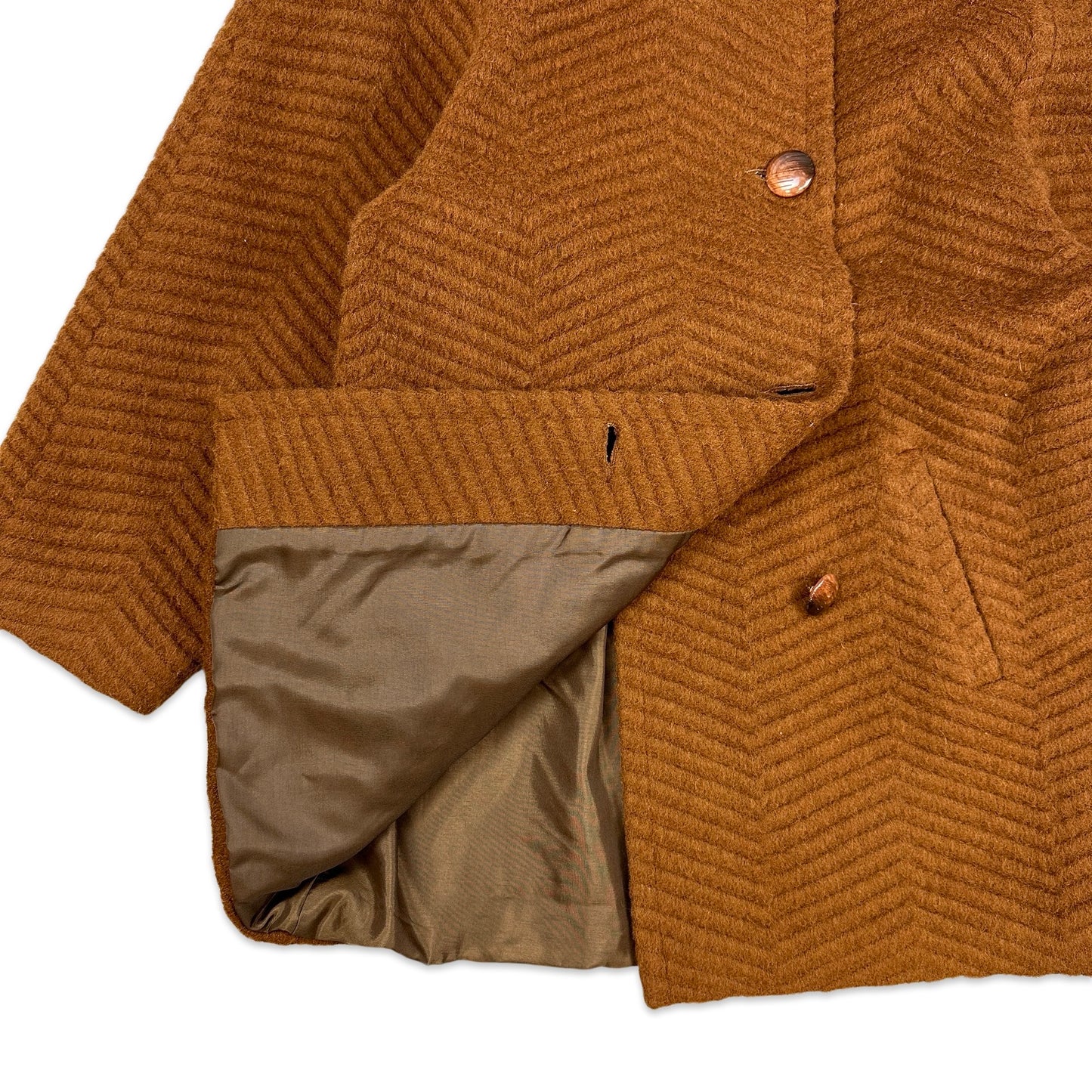 80s Vintage Brown Chevron Wool Coat 14