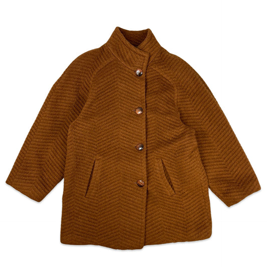 80s Vintage Brown Chevron Wool Coat 14