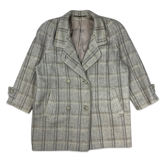 90s Vintage Grey Herringbone Wool Coat 16