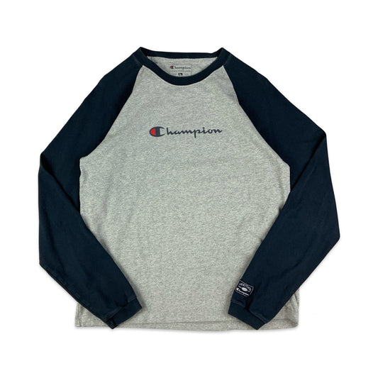 Champion Navy and Grey Long Sleeved Tee S M