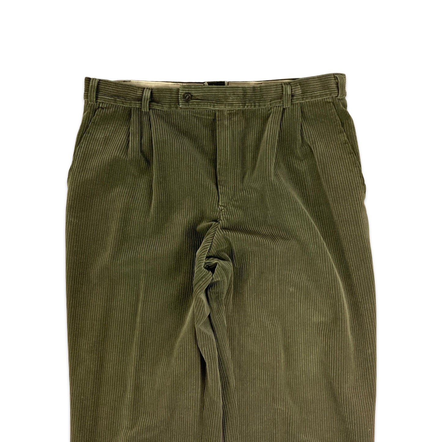 Vintage Green Pleated Cord Trousers 36W 31L