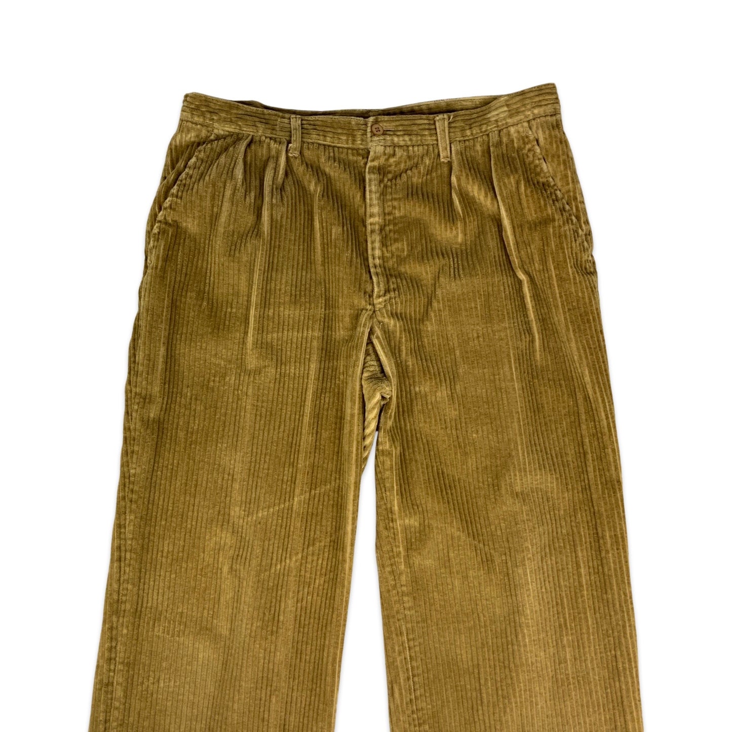 Vintage Beige Pleated Jumbo Cord Trousers 36W 32L