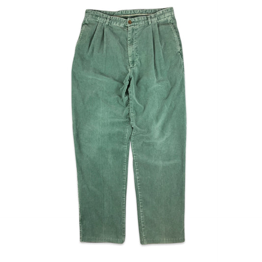 Vintage Mint Green Pleated Corduroy Trousers 34W 32L