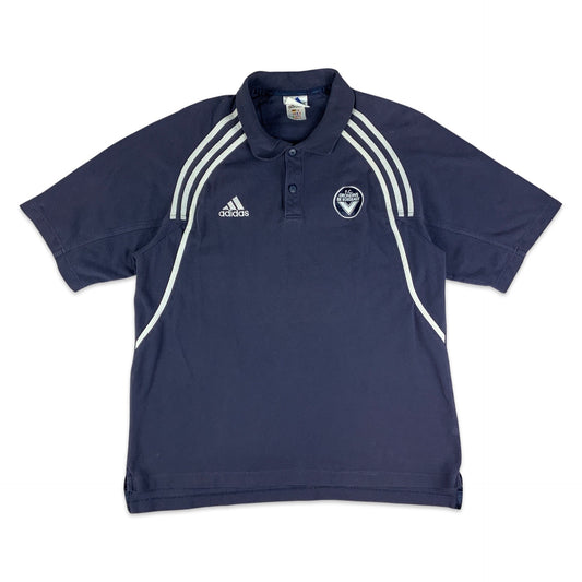 Vintage Y2K Adidas Navy and White Polo Shirt M L