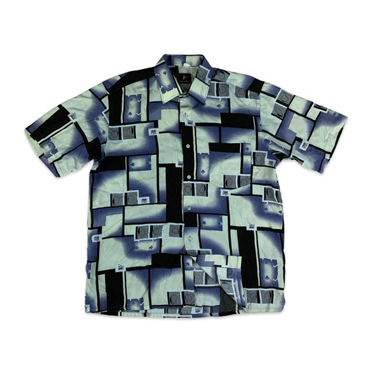 Vintage Y2K Blue & Black Abstract Pattern Shirt L XL