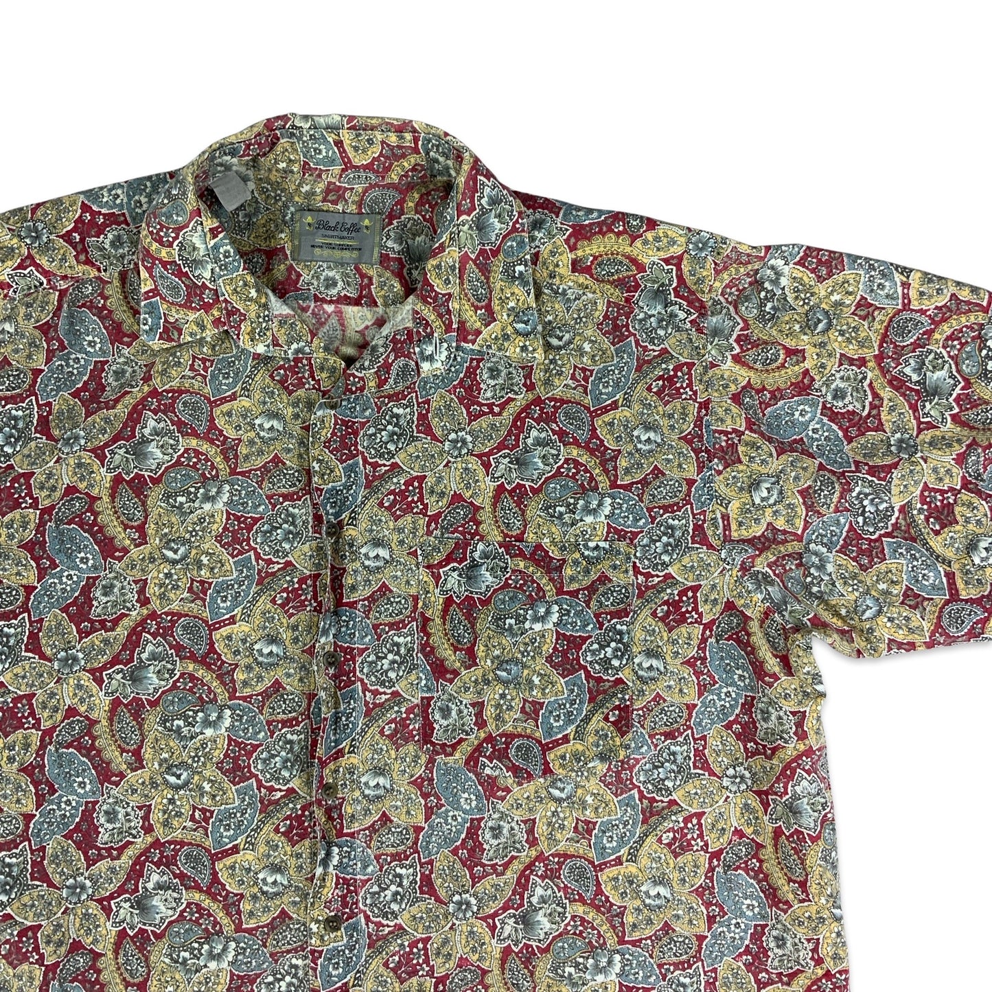 Vintage 80s Red Blue & Yellow Paisley Shirt XL XXL