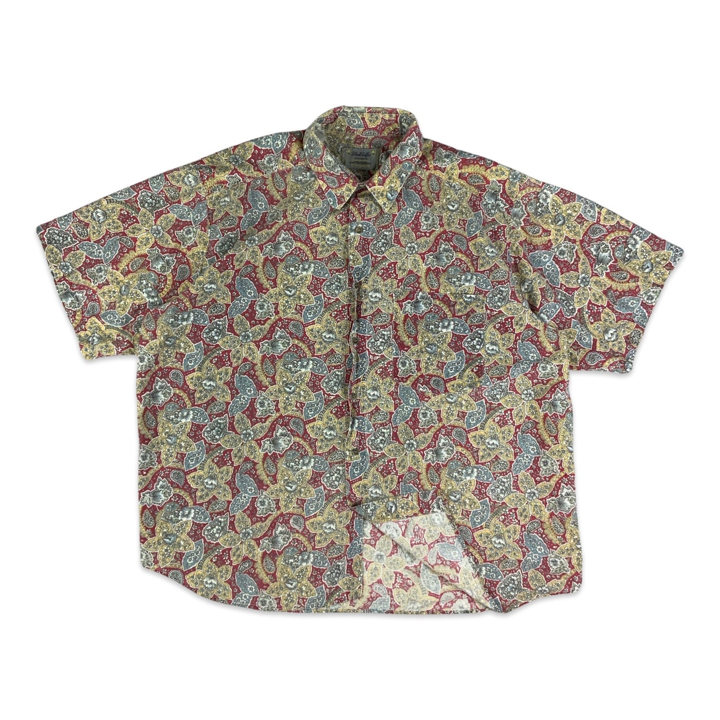 Vintage 80s Red Blue & Yellow Paisley Shirt XL XXL