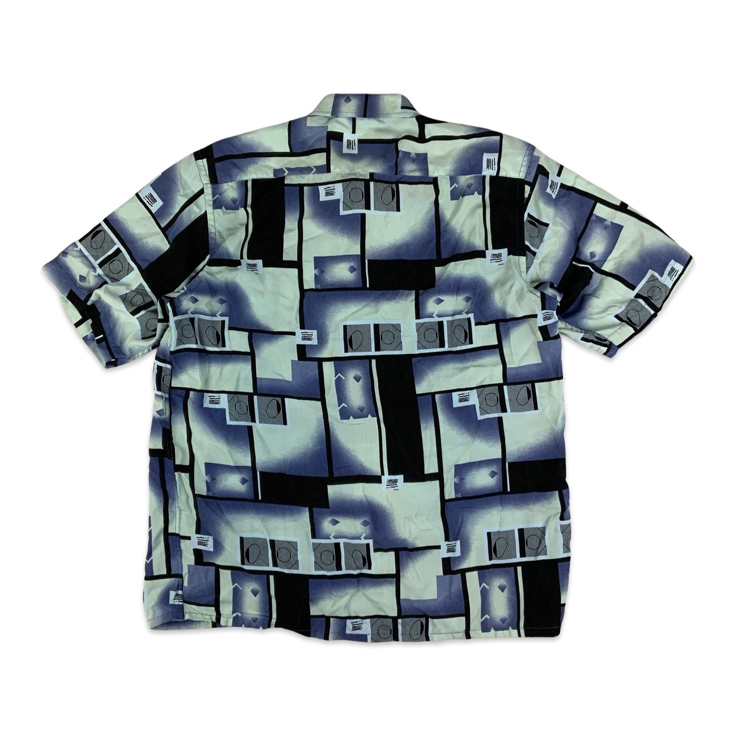 Vintage Y2K Blue & Black Abstract Pattern Shirt L XL