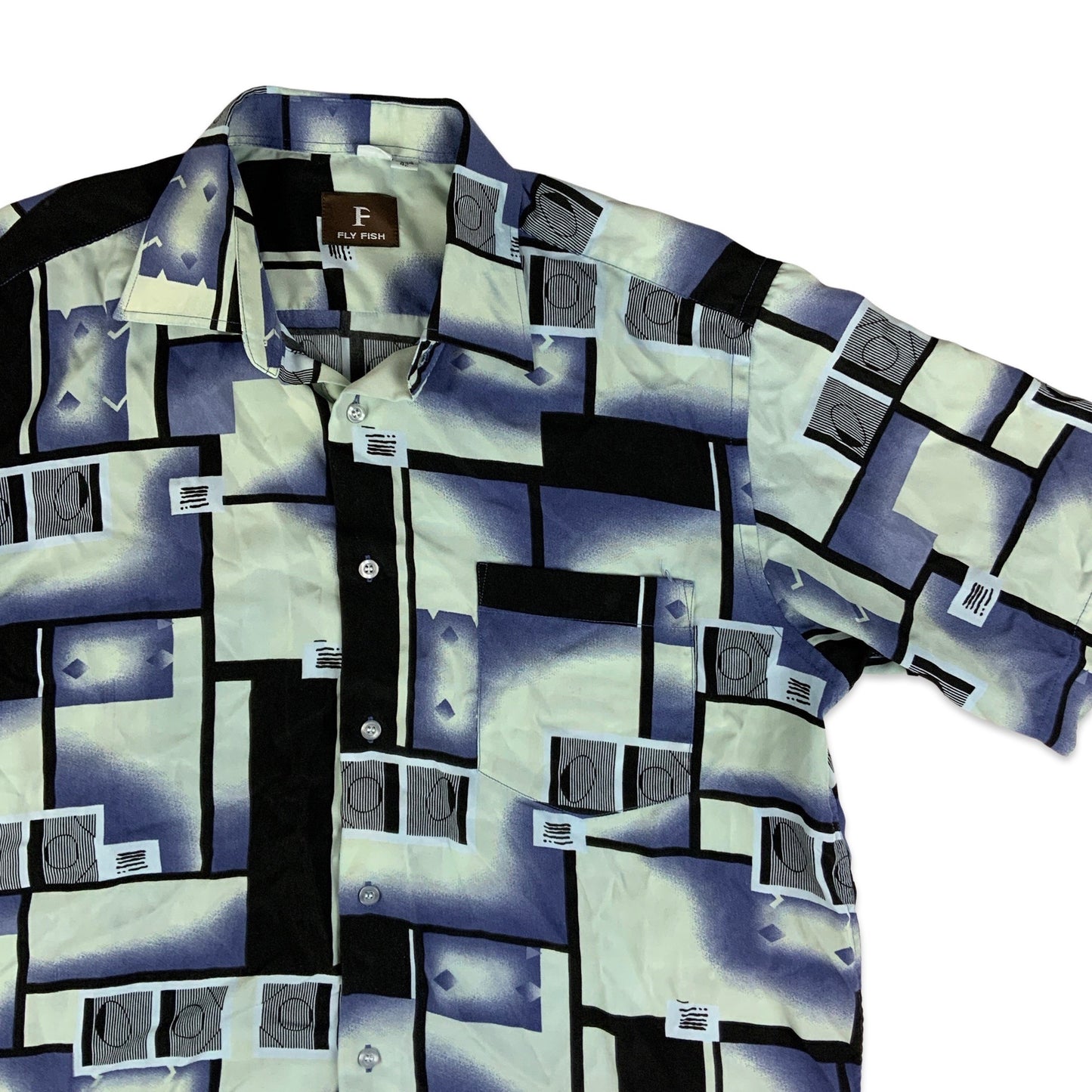 Vintage Y2K Blue & Black Abstract Pattern Shirt L XL