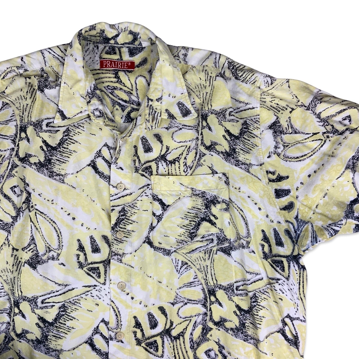 Vintage 80s Yellow & Navy Abstract Pattern Shirt 3XL 4XL