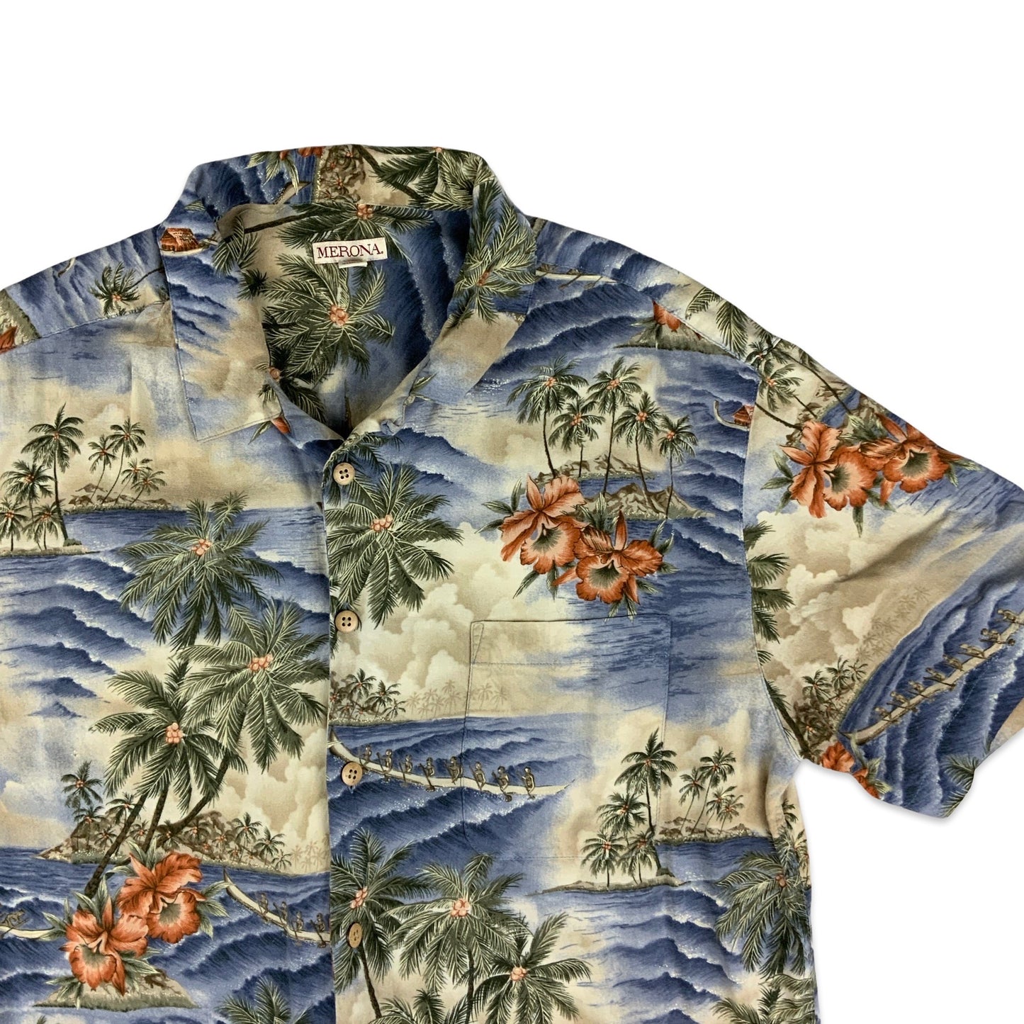 Vintage Y2K Beach Theme Print Hawaiian Shirt M L