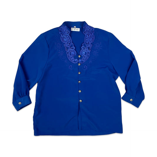 80s Vintage Blue Embroidered Blouse 14