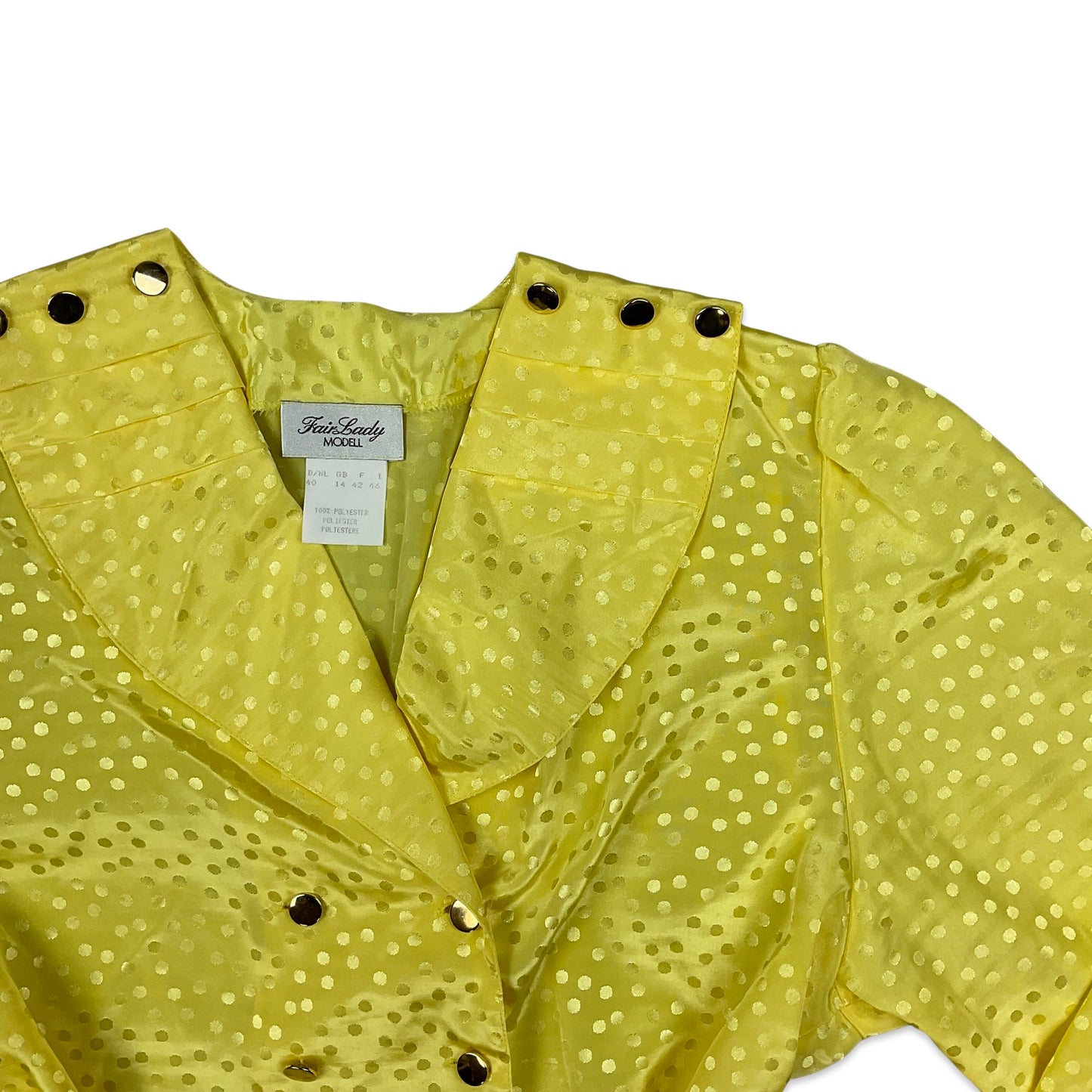 80s Vintage Yellow Polka Dot Blouse 10 12 14