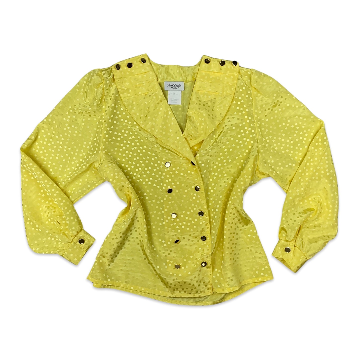 80s Vintage Yellow Polka Dot Blouse 10 12 14