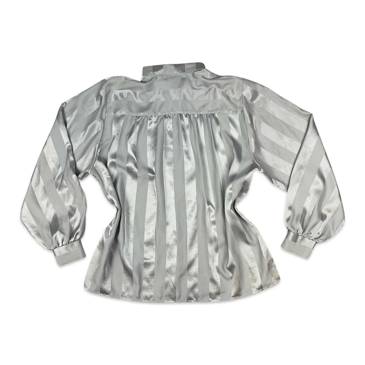 90s Vintage Silver Silky Stripe Blouse 12 14 16