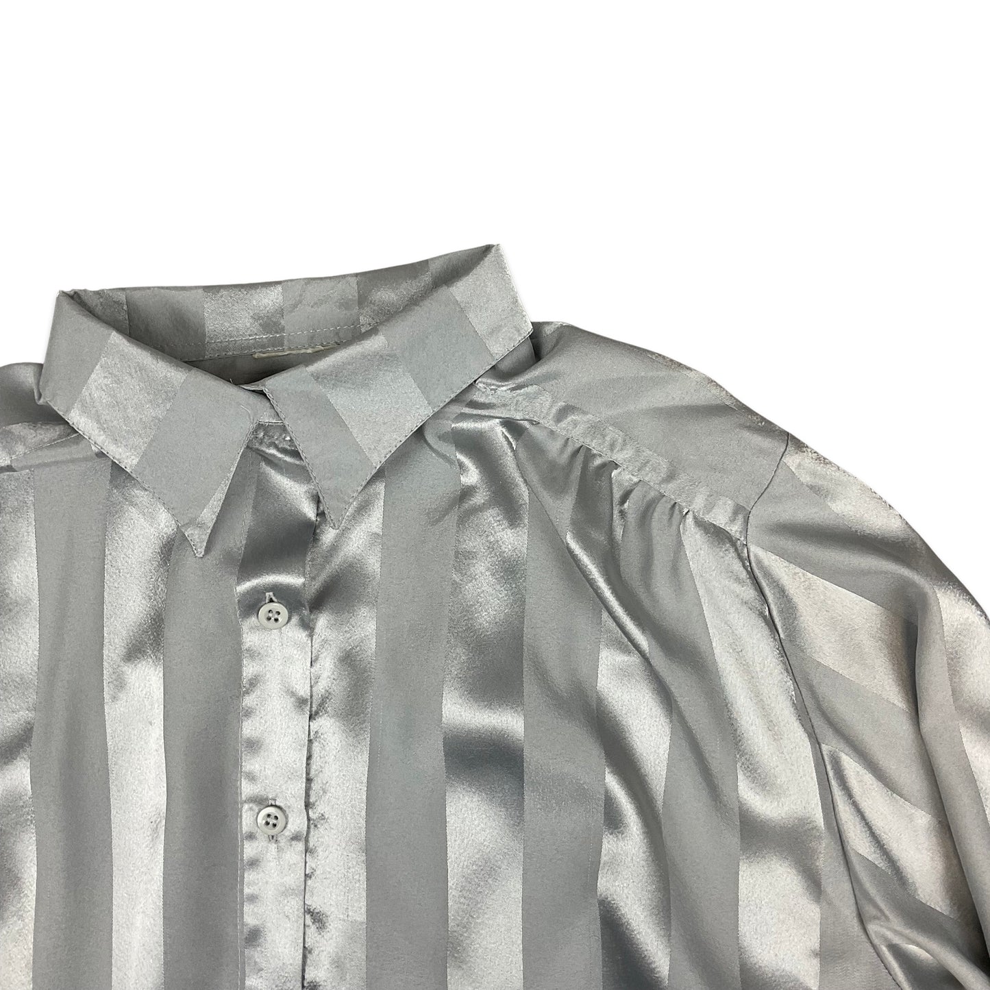 90s Vintage Silver Silky Stripe Blouse 12 14 16