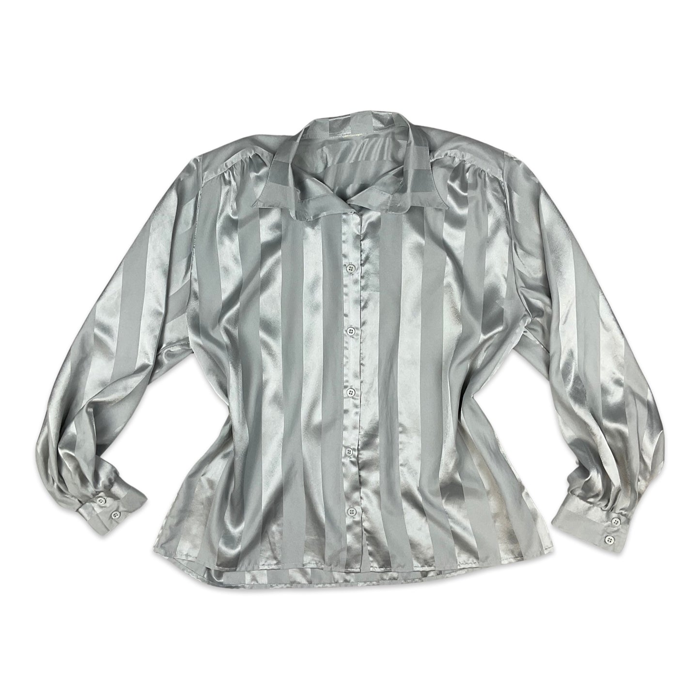 90s Vintage Silver Silky Stripe Blouse 12 14 16