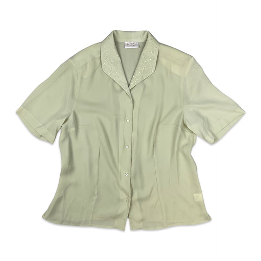 90s Vintage Sage Green Embroidered Blouse 18