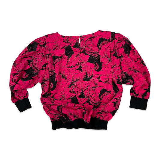 80s Vintage Pink Floral Blouse 14 16